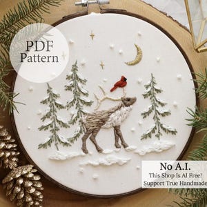 PDF Pattern - 8" Caribou & Cardinal - Bestselling Step By Step Beginner Embroidery Pattern With YouTube Tutorials