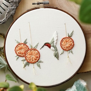 PDF Pattern - 6" Citrus Hummingbird - Step By Step Beginner Embroidery Pattern With YouTube Tutorials - Hummingbird Embroidery