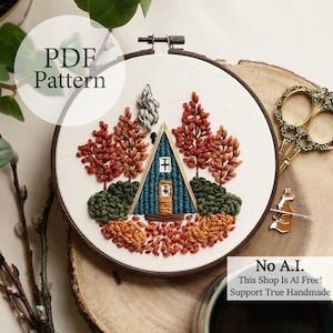 PDF Pattern - 6" Autumn Cabin - Step By Step Beginner Embroidery Pattern With YouTube Tutorials