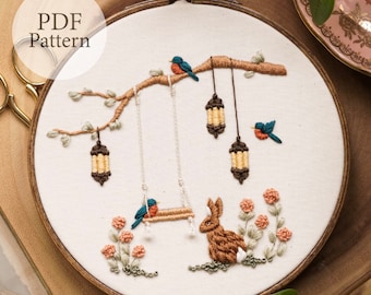 PDF Pattern - 6" Garden Swing - Step By Step Beginner Embroidery Pattern With YouTube Tutorials