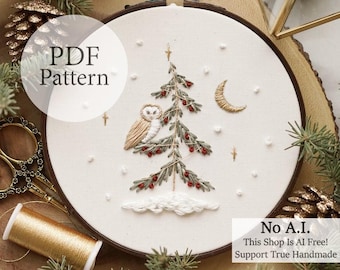 PDF Pattern - 6" Winter Owl - Step By Step Beginner Embroidery Pattern With YouTube Tutorials