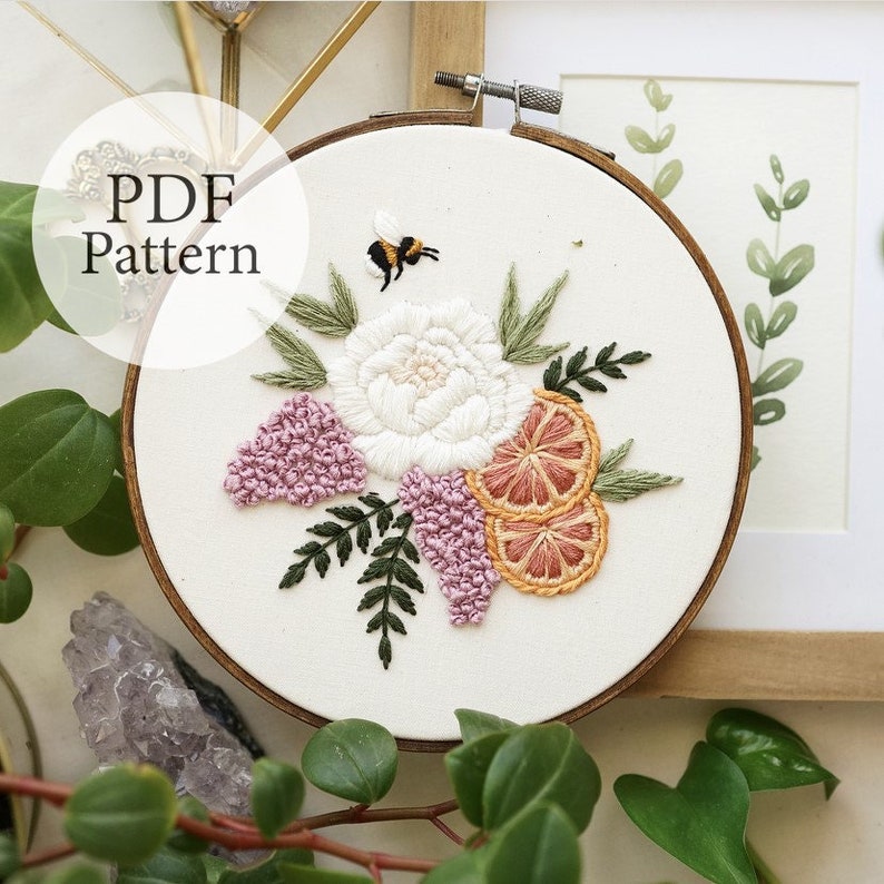 PDF Pattern 7 Citrus Peony Bouquet Step By Step Beginner Embroidery Pattern With YouTube Tutorials image 4