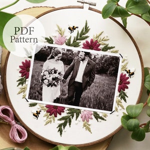PDF Pattern - 9&quot; Daisies & Bees 4x6 Frame - Step By Step Beginner Embroidery Pattern With YouTube Tutorials