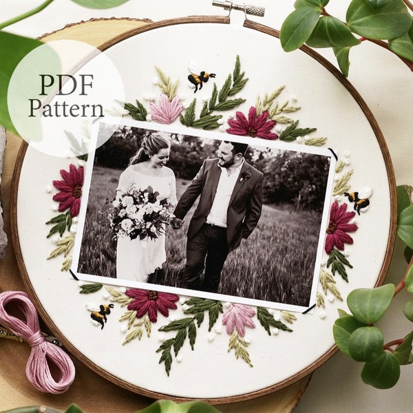 PDF Pattern - 9" Daisies & Bees 4x6 Frame - Step By Step Beginner Embroidery Pattern With YouTube Tutorials