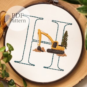 Patrón PDF - Letras A-Z - Monograma de excavadora de 8" - Incluye todas las letras - Patrón de bordado para principiantes paso a paso con tutoriales de YouTube