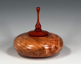 Maple Vessel with Cherry Finial; Hollow Form; Woodturning Vessel