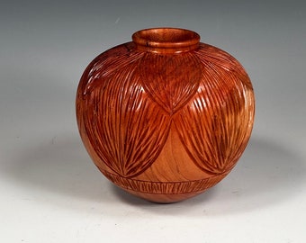 Cherry Vessel; Carved Vessel; Woodturning Vessel