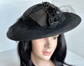 1950s | Cartwheel | Women’s Vintage Hat | Sleek Design | Millinery Art| Retro Style | Black Hat | Vintage Style