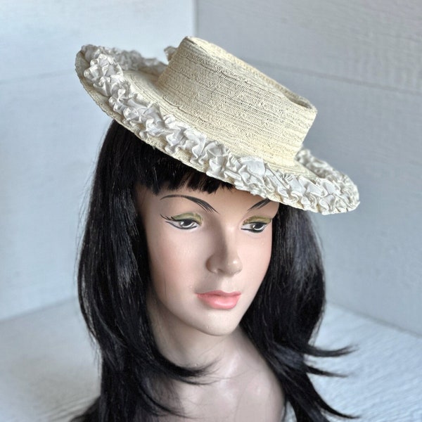 1940s | Sailor | Skimmer | Doll | Women’s Vintage Hat | Millinery Art | Millinery Trim | Retro Style | Straw Hat