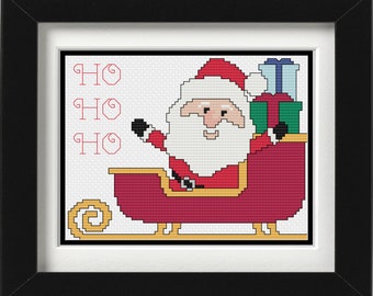 Christmas Cross Stitch Pattern: Santa's Sleigh, Santa Claus Winter Wonderland pattern for wall decor, Christmas gift