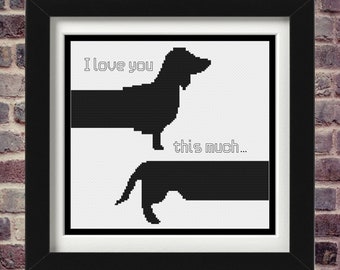Dachshund Love, Wiener Dog cross stitch pattern for wall art decor, Pet Lover, Dog Lover gift...Instant Digital Download