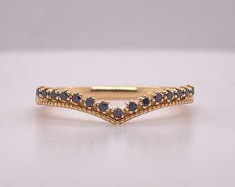 Stackable 14K Yellow Gold 0.15ctw Black Diamond V-Shaped Band Ring