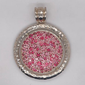 Stunning Sterling Silver Natural Round Pink Topaz Pendant 33.6g