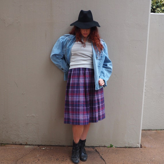 Vintage 80s 90s Plaid Flannel Skirt Womens 14p Purple Pleated Etsy