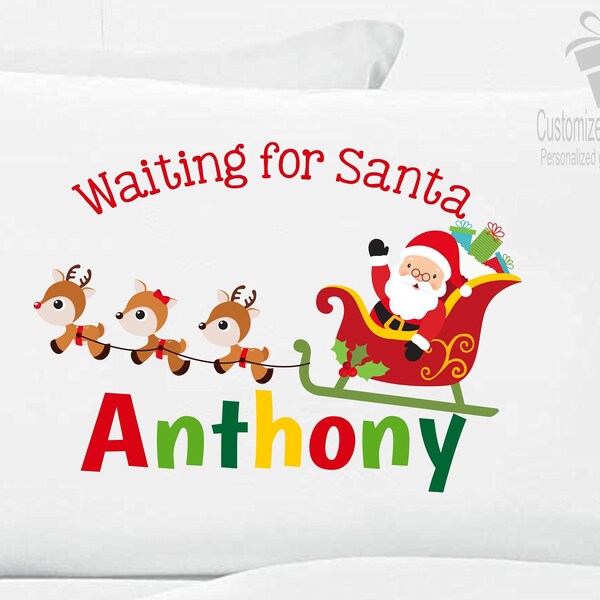 Personalized Santa Pillowcase, Santa Sleigh Pillowcase, Christmas Pillowcase, Personalized Christmas Pillowcase, Kids Christmas Pillow Case