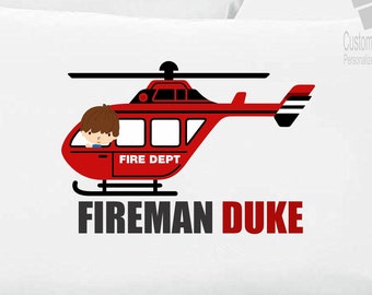 Fireman pillowcase | Etsy Little Fire Truck Boy Pillowcase Custom