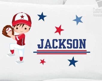 Boys Personalized Baseball  Pillowcase - Baseball Pillow case - Standard  or Travel Personalized Pillowcase