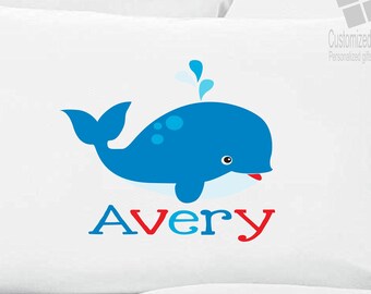 Blue Whale Pillowcase Boys Personalized Blue Whale Pillow Case  Sea Animal Pillow Case