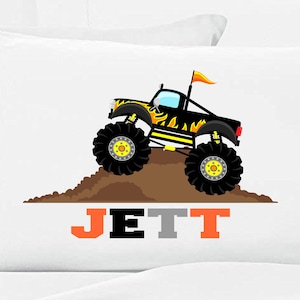 Boys Personalized Black Monster Truck Pillow Case