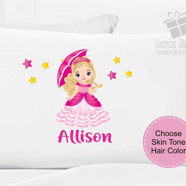 Girls Personalized Princess Pillow case, Custom Princess Pillowcase Kids, Kids Name Pillow Case, Personalized Princess Bedding