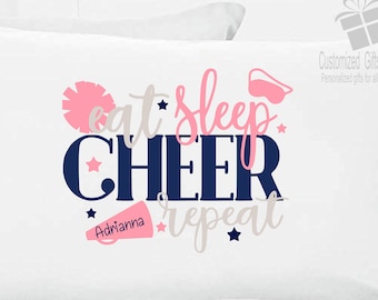 Personalized Cheer Pillow case, Cheerleader Pillow Case, Cheer Team Gift, Eat Sleep Cheer Pillow Case,  Cheer Pillowcase , Cheer Camp Pillow