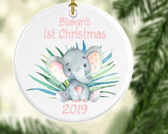 Personalized Girl  Elephant Ornament 1st Christmas Ornament- Babies first Christmas Ornament Personalized with Name & Year