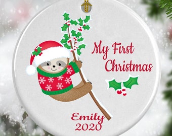 Personalized Babies First Christmas Ornament - Sloth Christmas Ornament,  Sloth Ornament