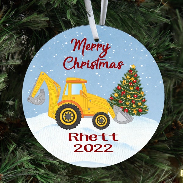 Personalized Bulldozer Ornament, Construction Christmas Ornament, Digger Ornament, Keepsake Ornament, Boys Ornament, Kids Ornament