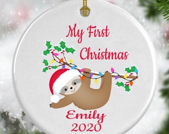 Personalized Babies First Christmas Ornament - Sloth Christmas Ornament,  Sloth Ornament