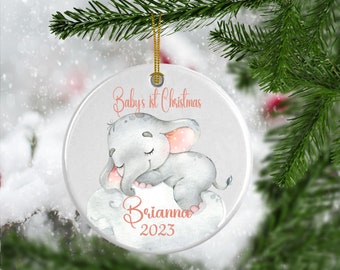 Elephant Baby’s 1st Christmas Ornament, Personalized Baby First Christmas Ornament, Baby Girl Ornament, Boy Ornament, New Baby Gift, Holiday