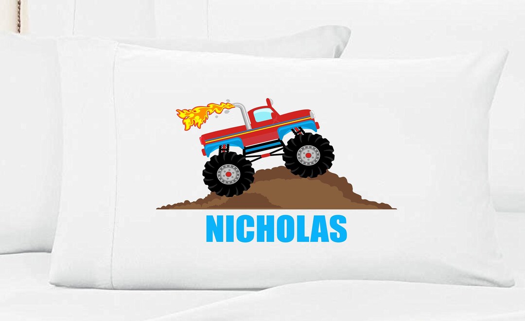 Boys Personalized Red Monster Truck Pillow Case Etsy