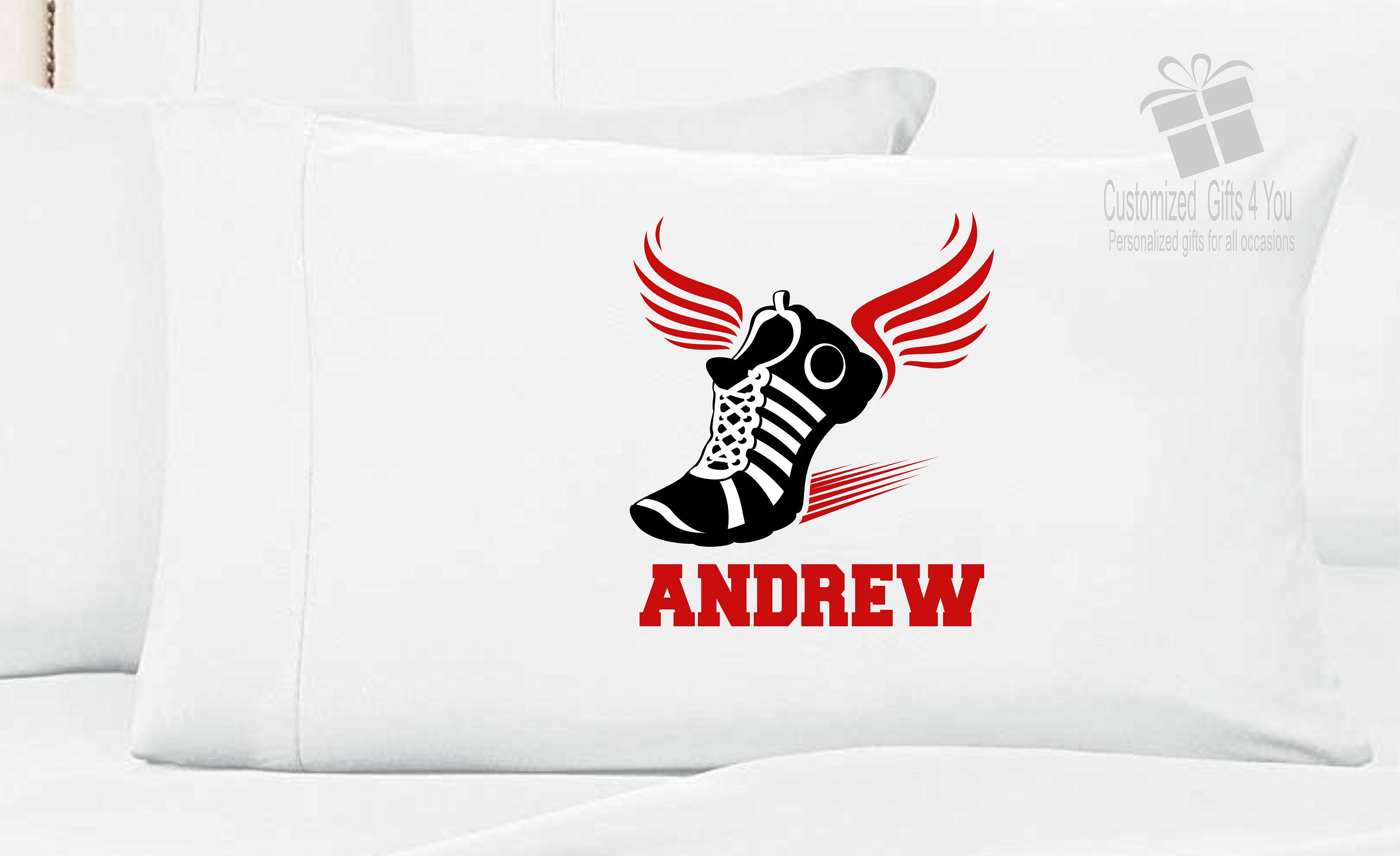 Personalized Track & Field Pillowcase Track and Field Shoe with Wings Pillowcase