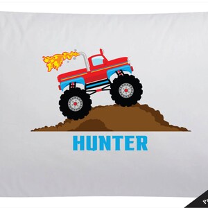 Boys Personalized Red Monster Truck Pillow Case