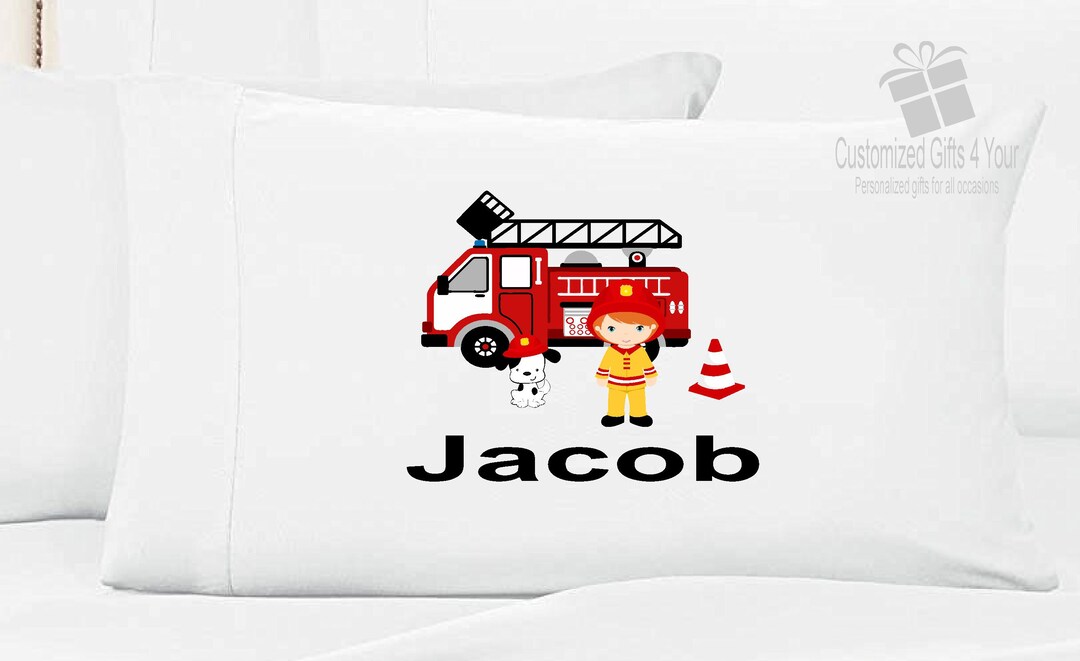 Fireman Pillowcase, Personalized Firetruck Pillowcase, Fireman Pillowcase, Firetruck Kids