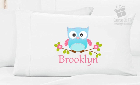 Personalized Blue Owl Pillowcase Owl Pillow Case Etsy