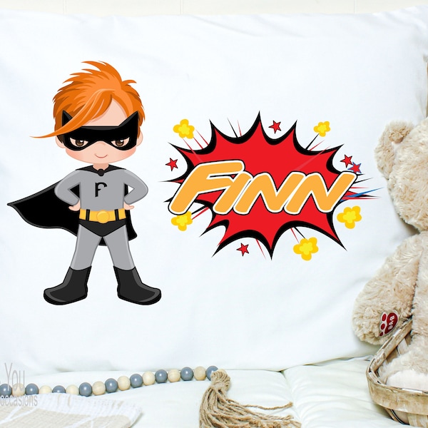 Boys Superhero Pillowcase, Personalized Boys Superhero Pillow, Kids Pillowcase, Superhero Gift, Sleep Over Gift, Custom Pillowcase