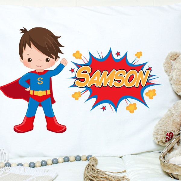 Superhero Pillowcase, Personalized Boys Superhero Pillow, Kids Pillowcase, Superhero Gift, Sleep Over Gift, Custom Pillowcase