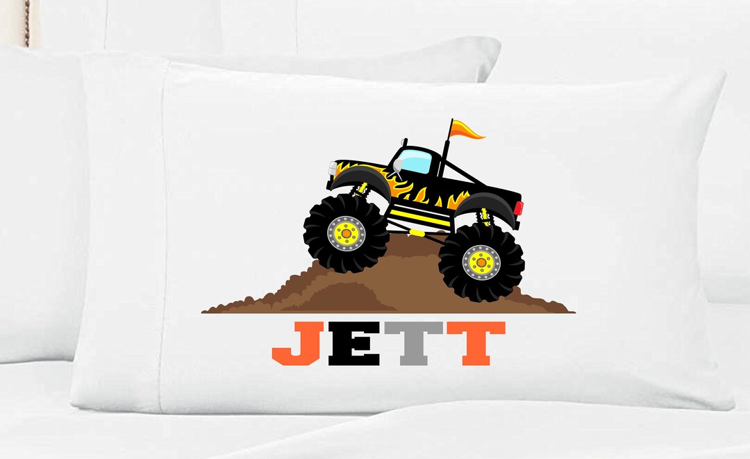 Boys Personalized Black Monster Truck Pillow Case Etsy