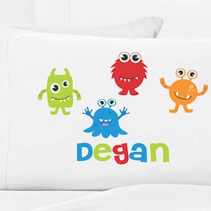 Boys Monster Pillowcase - Personalized Monster Pillow Case Standard or Travel