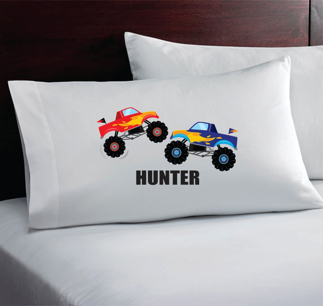 Personalized Monster Truck Pillow Case Boys Truck Pillowcase Pillow