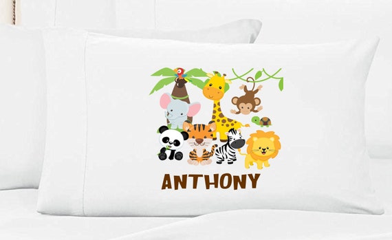 Personalized Child/'s Name Giraffe Face Jungle Animal Little Kids Standard Pillow Case