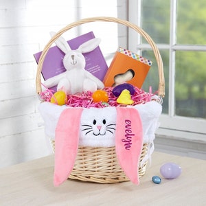 Embroidered Pink Bunny Liner Easter Basket, Girl Easter Basket, Easter Basket, Kids Easter Basket, Easter Gift, Personalized Easter Basket