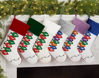 Holiday Lights Personalized Christmas Stocking, Personalized Christmas Decor, Personalized Holiday Stockings, Christmas Mantel Stocking