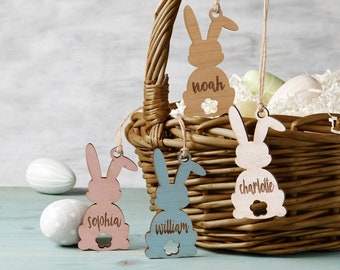 Easter Bunny Personalized Wooden Easter Basket Tag, Engraved Tag, Wood Easter Basket Tag, Easter Gift, Easter Basket Accessory, Name Tags