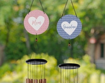 Family Heart Personalized Wind Chimes, Personalized Mother's Day Gifts, Gifts for Mom, Gifts for Grandma