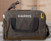 Embroidered Olive Waxed Canvas Tool Bag, Father's Day Gift, Dad Gifts, Birthday Gifts, Gifts for Him, Personalized gifts for Dad