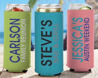 Bold Name Personalized Slim Can Cooler, Beach Gifts, Bridal Party Gifts, Gifts for Bachelorette Party, Bridesmaid Gifts, Wedding Favors