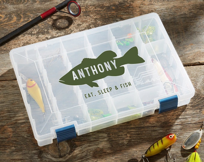 Fish Name Personalized Tackle Fishing Box, Storage Box, Gifts for Him, Father's Day Gifts, Fisherman Gifts, Gift Ideas for Christmas