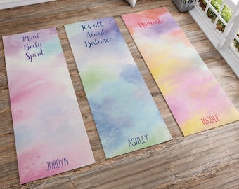 Watercolor Personalized Yoga Mat, Yoga Accessories, Gifts for Her, Yoga Gifts