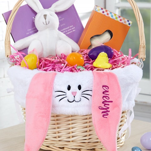 Embroidered Pink Bunny Liner Easter Basket Girl Easter Etsy